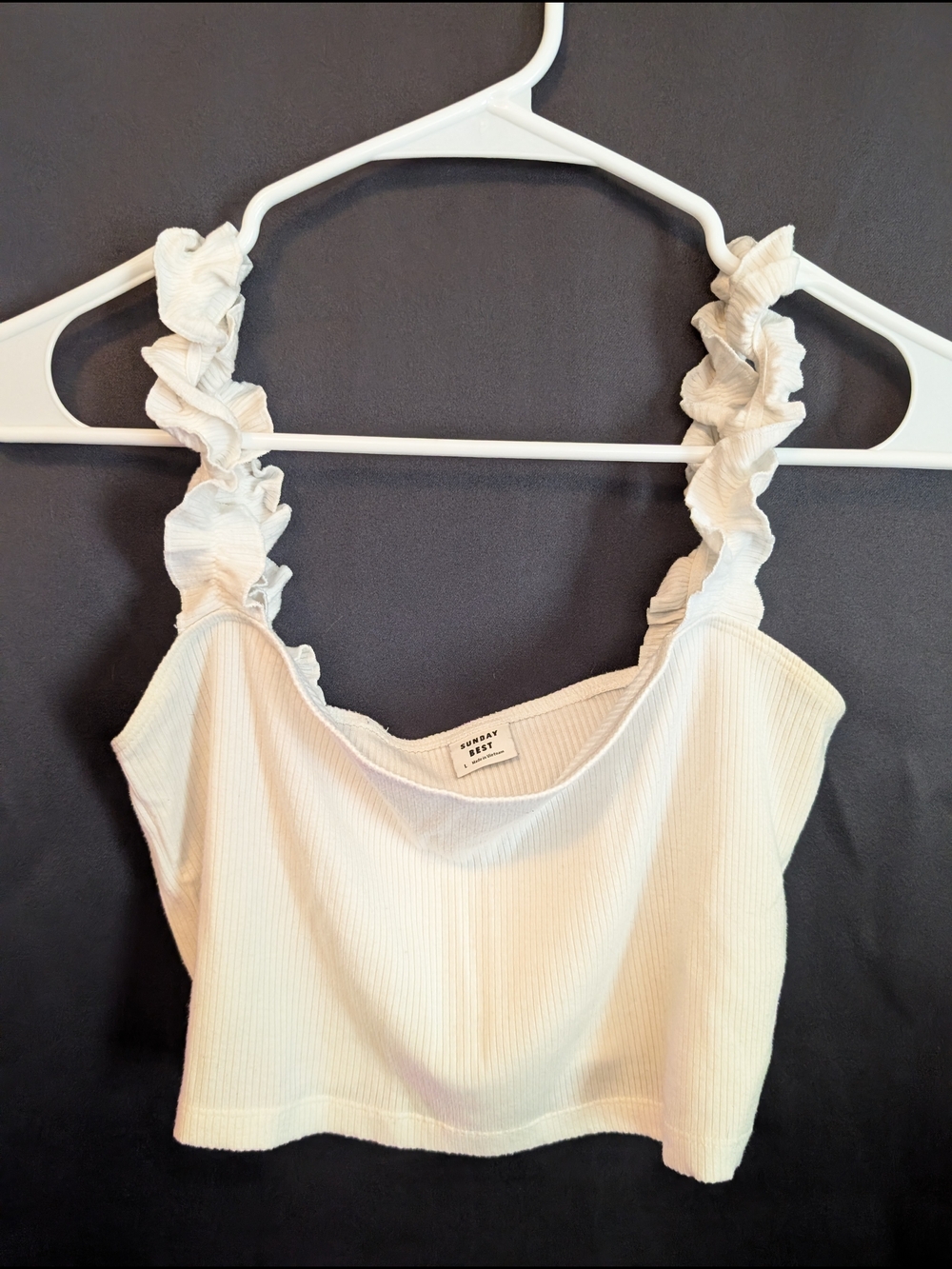 Sunday Best Cream Ribbed Ruffle Strap Crop Top - Picture 3 of 8